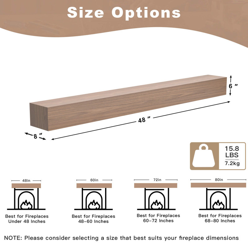 Fireplace Mantel, Pine Wood Wall-hanging Floating Shelf, Natural Wood Display Shelf, Wall Art And Home Decor, Easy To Install, Strong And Durable, For Living Room, Bedroom, Kitchen, Walnut