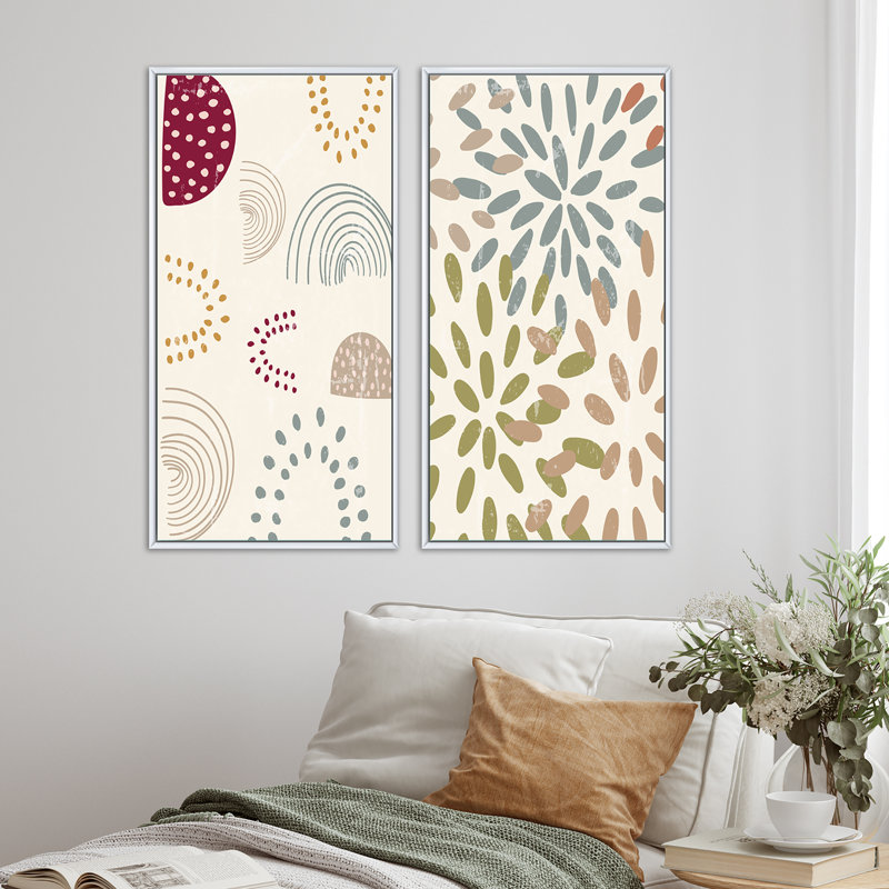 «Minimalistic Abstract Vintage Organic Shapes I», ensemble de 2 peintures, H 40 po x l 40 po x P 1,5 po