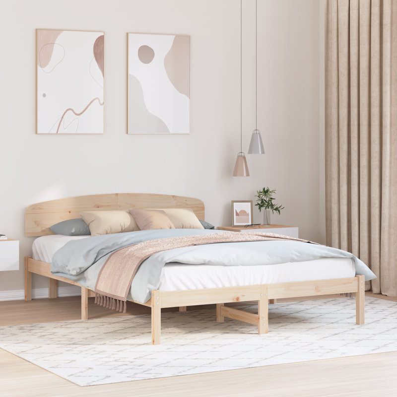 Vidaxl Bed Frame With Headboard Solid Pine Wood, European Double (140 x 200 cm), Natural