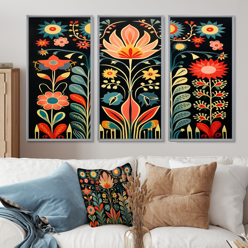 Ninon - Ensemble de décoration murale fleurs sauvages, Encadrement argenté, H 40 po x l 60 po x P 1 po