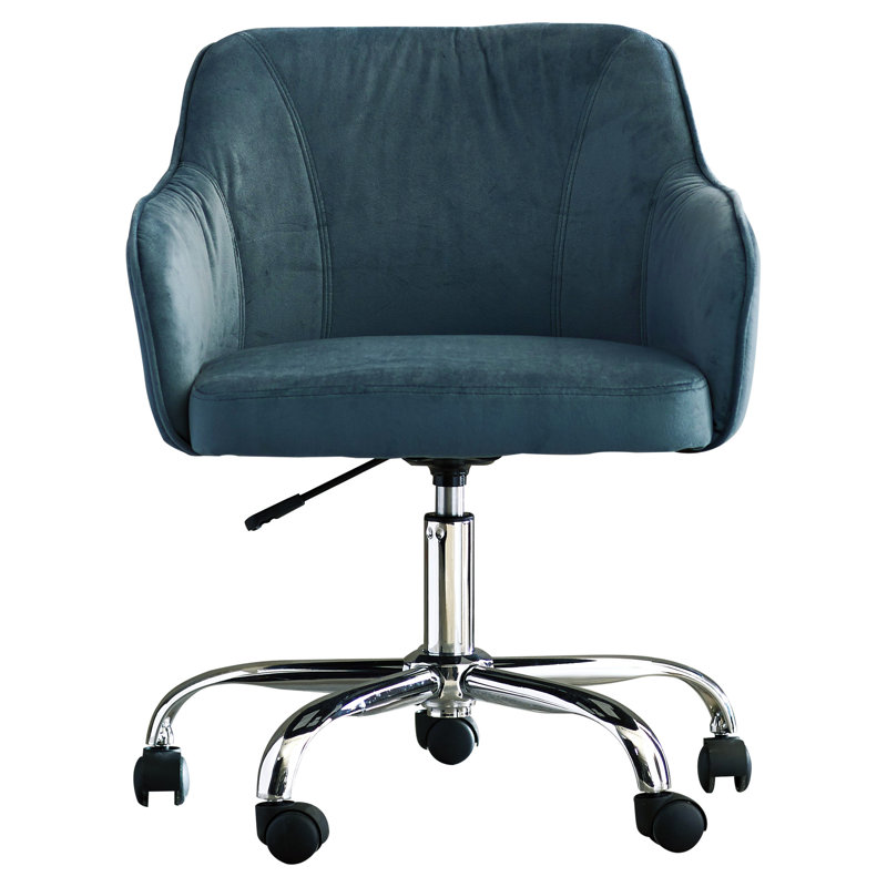 Atlantic Blue Velvet Fabric Swivel Task Chair with Polished Chrome Base