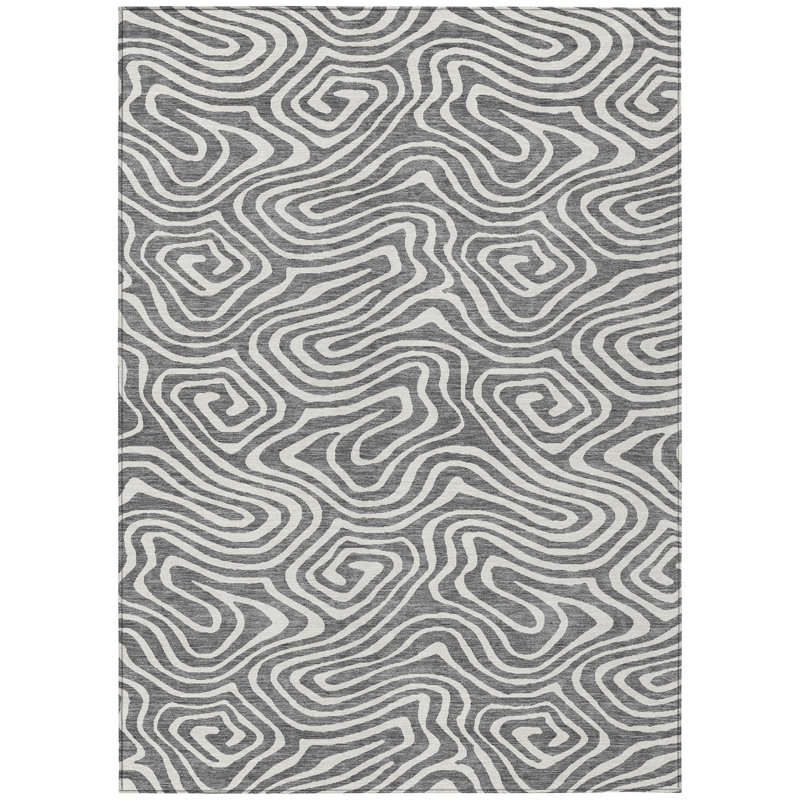 Evalora Gray Washable Indoor-Outdoor Rug - , 8' x 10'