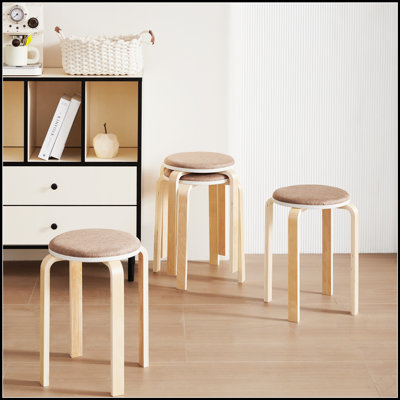 Set Of 4 Stackable Stools, Round Backless Chairs For Dining Room, Kitchen, And Classroom, Space-Saving And Stylish Design
