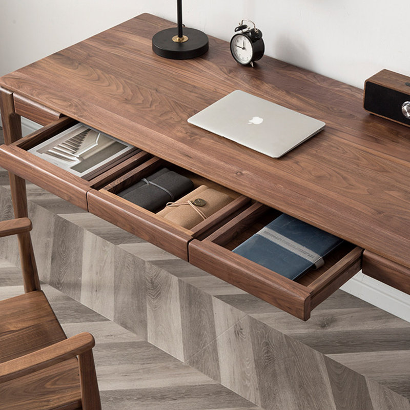 Bureau à domicile rétro en bois massif, H 29,52 po x l 70,86 po x P 25,59 po