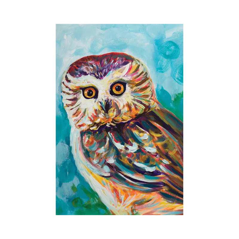 Colorful Owl by Andy Beauchamp - Wrapped Canvas Painting, 20.32 cm H x 30.48 cm W