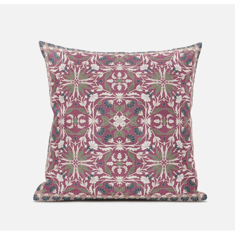 Paisley Reversible Throw Pillow, Muted Orange And Indigo Paisley Blown Seam Suede, 18" x 18"