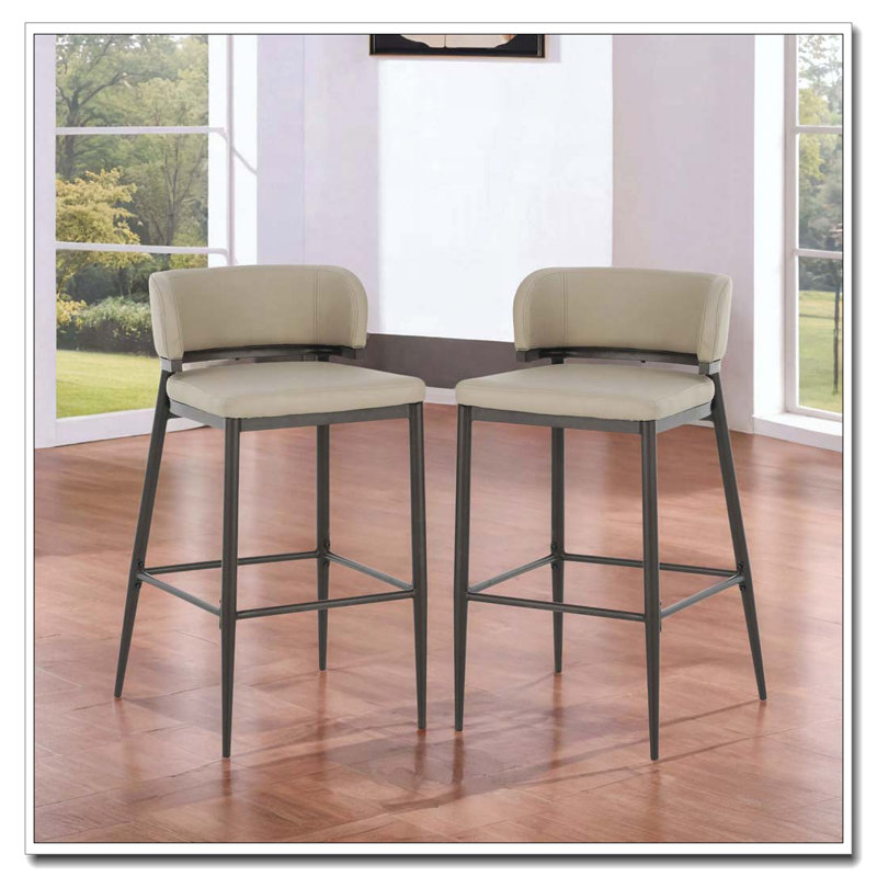 Tabouret de bar en cuir et structure en métal, Kaki