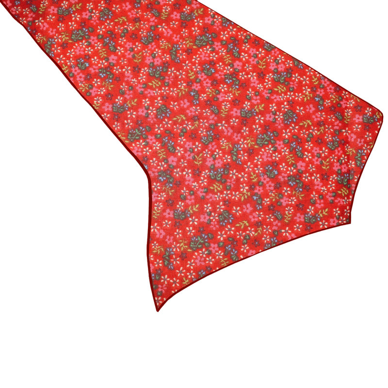 Small Flowers Allover Print Table Runner, 120" L x 12" D, Red
