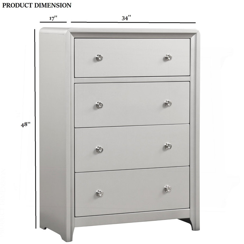 Luxueux commode 1 pièce nickel brossé sur poignées 4 tiroirs à queue d'aronde anglaise avec glissières en métal finition champagne