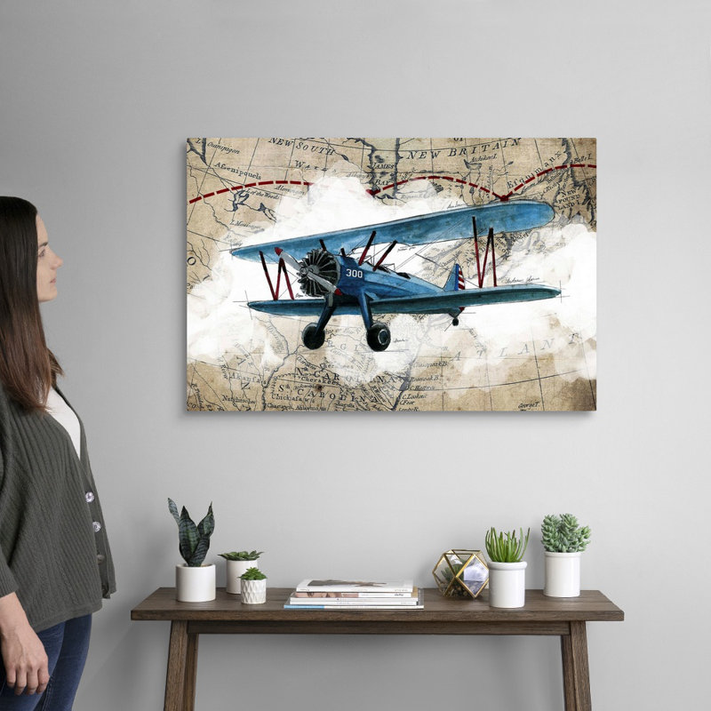Biplane 1-impression d’art graphique sur toile, H 24 po x l 36 po x P 1,25 po, Toile tendue