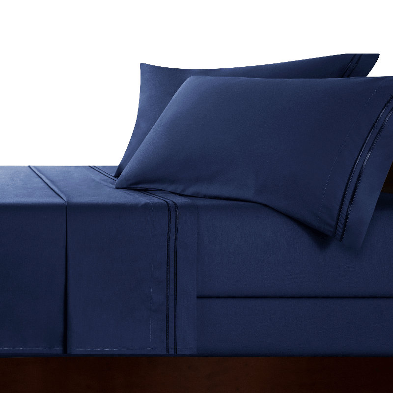 Ensemble de draps en satin de coton Tencel 1600 fils, Très grand californien, Bleu marine