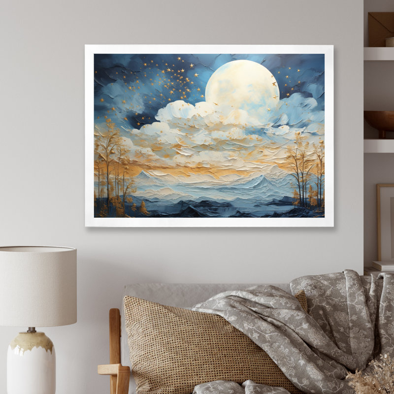 " Clouds Celestial Wisp Patchwork ", 30" H x 40" W x 1.5" D, White Picture Framed