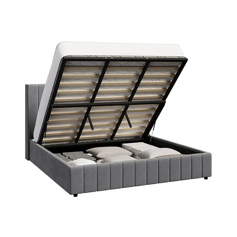Ottoman Lift-Up Storage Bed, Upholstered Bed Frame with Headboard, Kingsize (5')