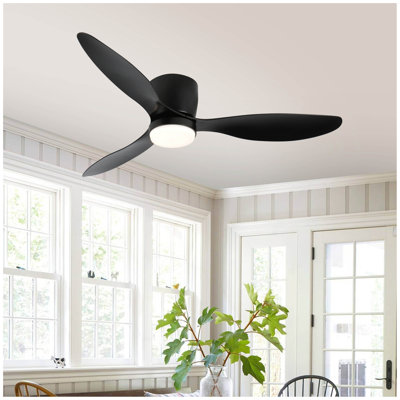 Smart Flush Mount Ceiling Fans With Lights Remote,Quiet DC Motor,Outdoor Indoor Low Profile  Ceiling Fan,Control With WIFI Alexa App,Dimmable,ABS  Blades,For Modern Bedroom Patio