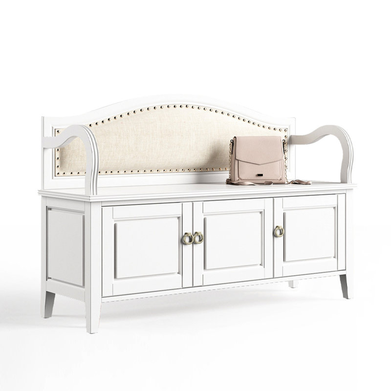 Banc de rangement rembourré pour chaussures, Blanc / Beige