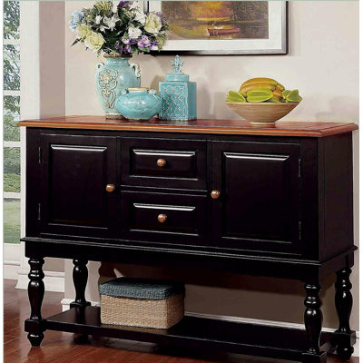 Black And Antique Oak Country Style 1pc Server Solid wood Turned Leg Design Dining Room Furniture