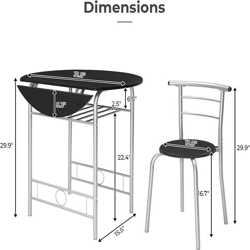 Dellview Drop Leaf Dining Table For Small Space,Small Kitchen Table Set For 2,Round Folding Table With 2 Chairs For Home,Kitchen,Apartment