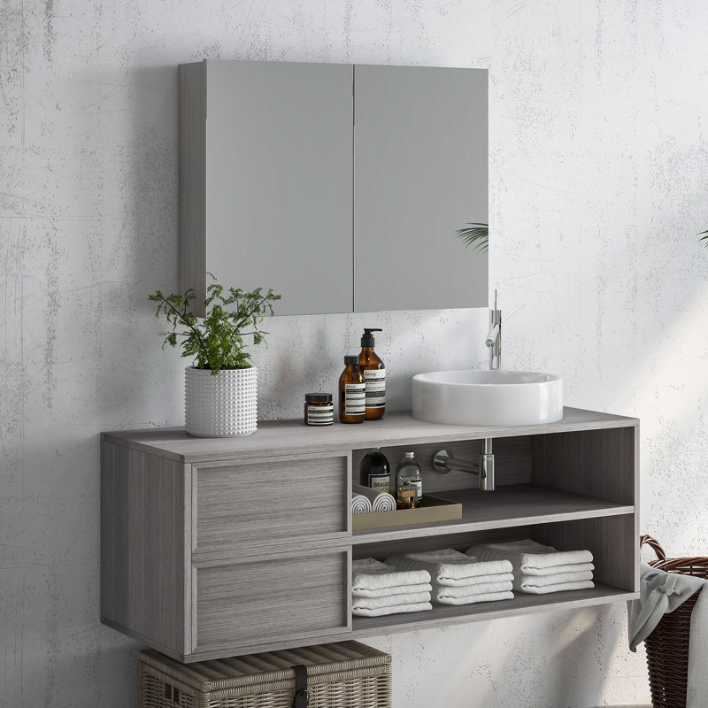 Armoire à pharmacie murale avec miroir et tablette réglable 2 portes