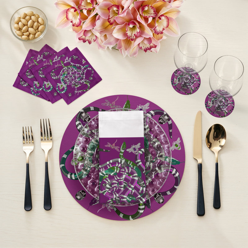 Ouroboros Cotton Sateen Cocktail Napkins, Purple