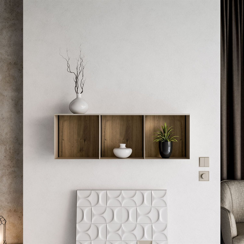 3 Piece Square Metal Cube Shelf, Cashmere / Artisan without LED