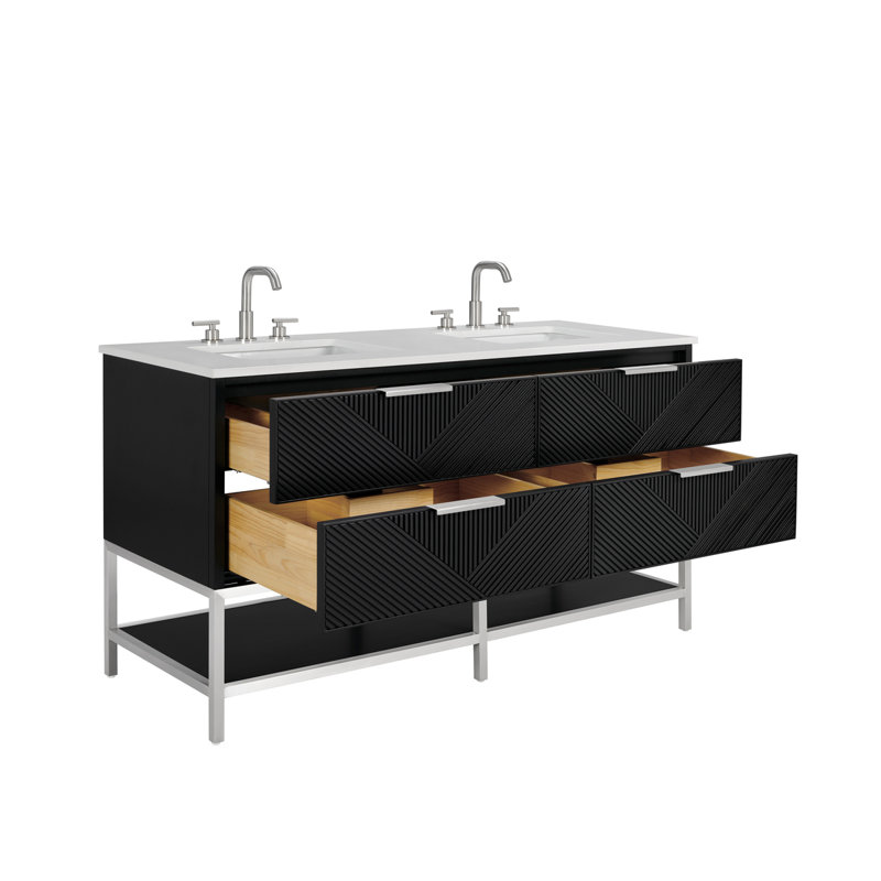 Diamond 60'' W Double Vanity, White Quartz, Charcoal Black, Brushed Nickel