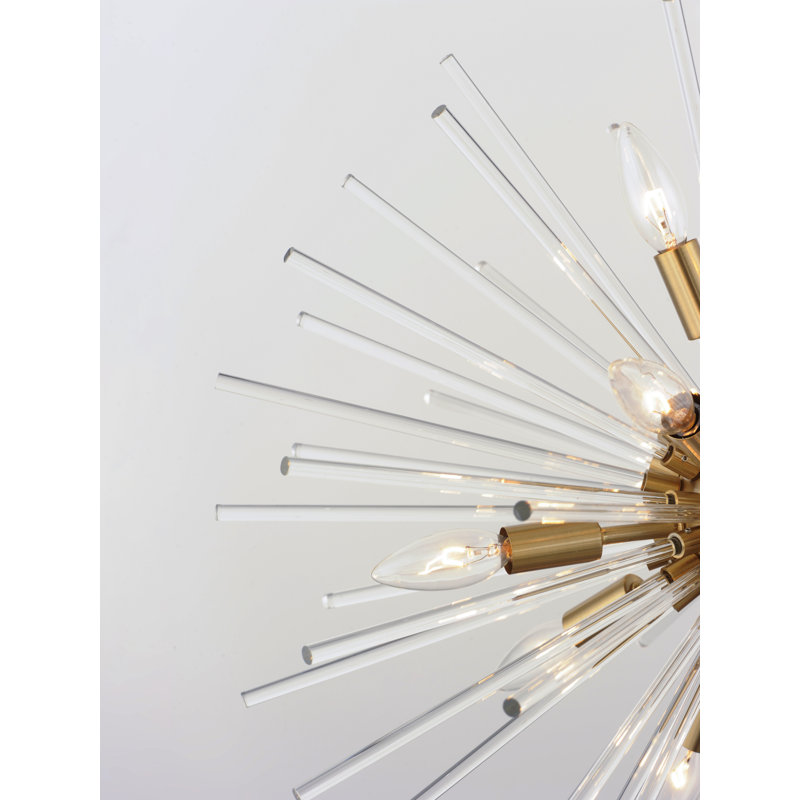 Lustre sphérique spoutnik 16 lumières Merrick, Laiton satiné, 20" H x 40" W x 40" W