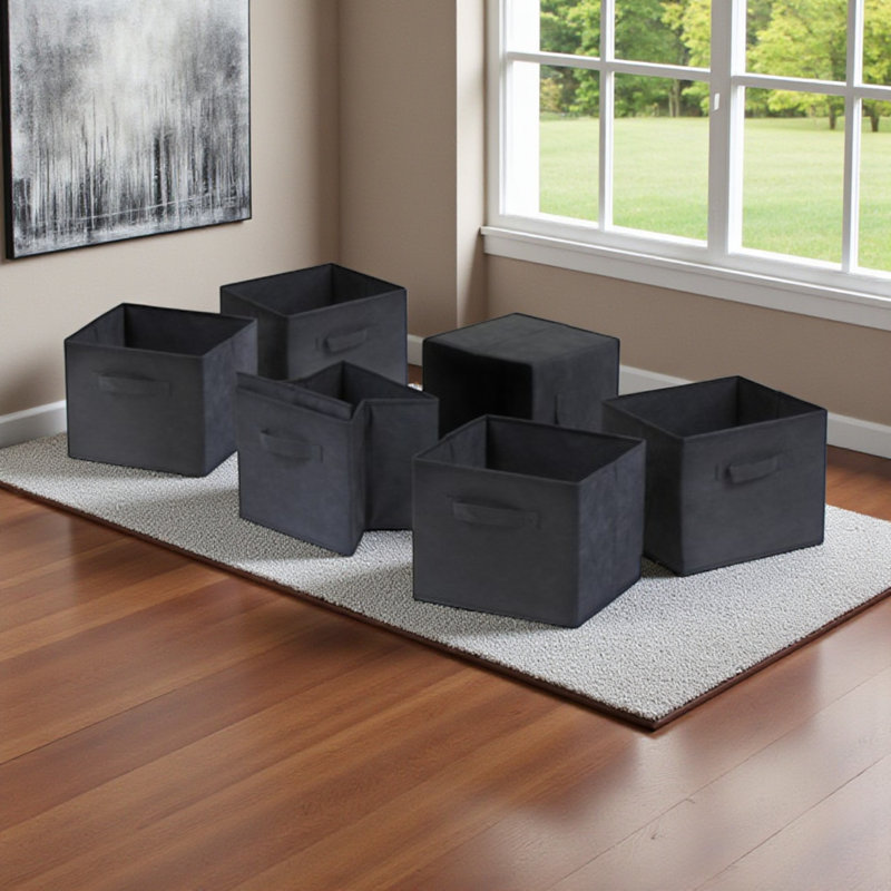 6 pieces of foldable fabric baskets in beige by Ikard, Black, 8.83" H x 9.94" W x 10.84" D