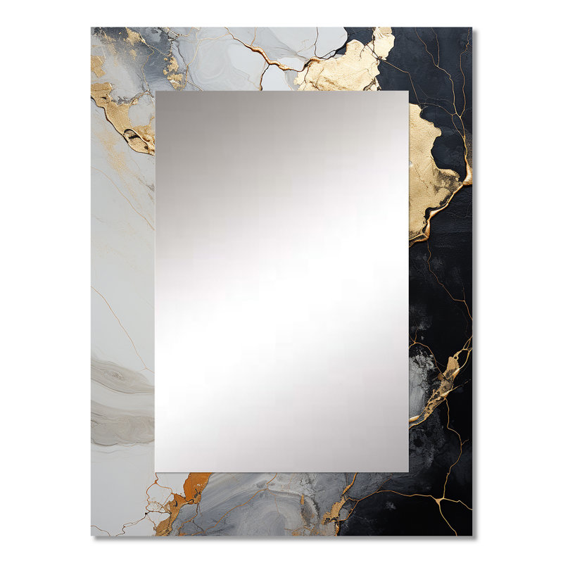 Minimalisme chrome blanc et or Poteries - miroir mural décoratif spirales abstraites, grand miroir blanc, art imprimé en métal