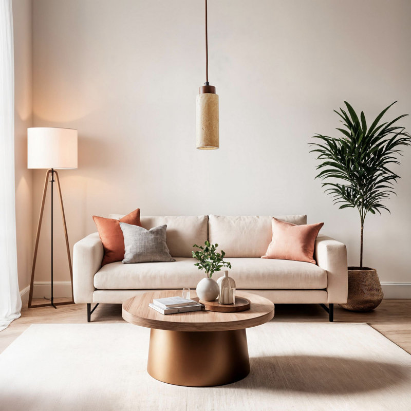 Élégant lustre en bois avec capuchon en travertin, hauteur réglable de 8,3 à 59,4 pouces | Finition beige et noyer, bouchon de 6,5 po x 7,1 po | 1 x douille GU10 (ampoule non incluse) | Parfait pour la salle à manger et les espaces de vie