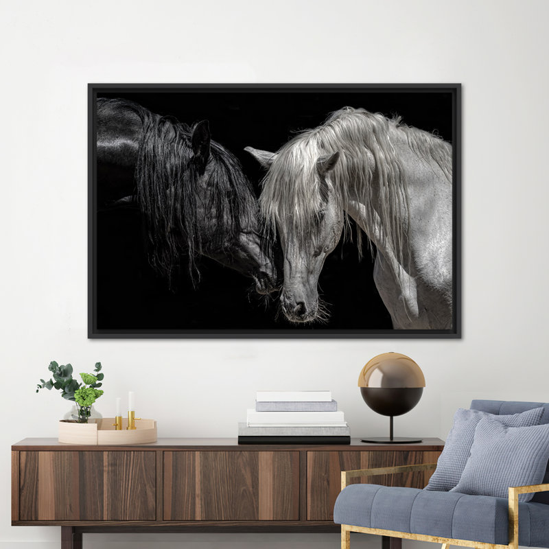 Cheval, reproduction d'art sur toile, H 41 po x l 94 po, Noir, Reproduction encadrée sans passe-partout