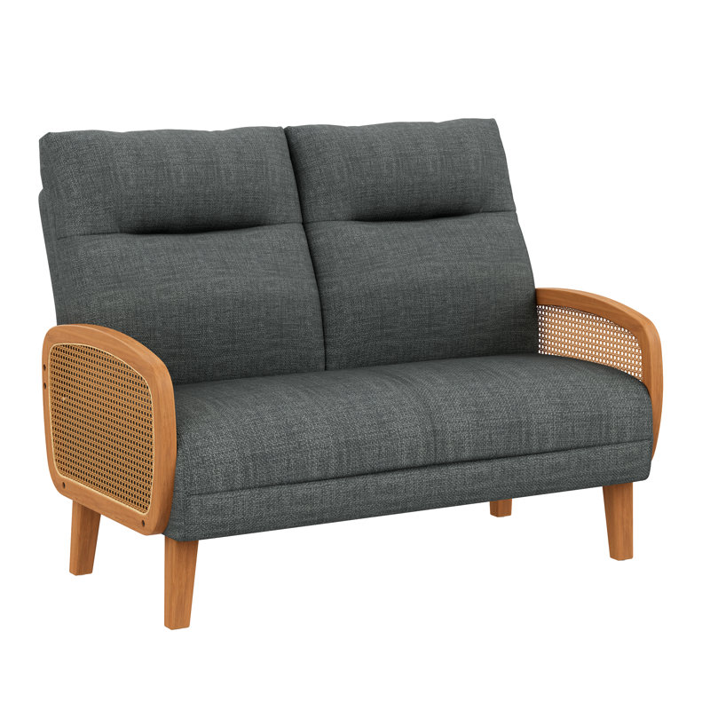 46.5" Upholstered Loveseat Sofa With Rattan Arms, Gray