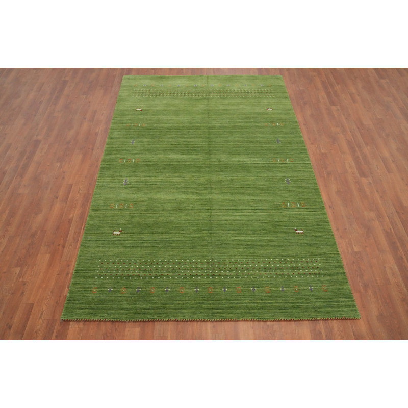 Tapis vert élégant style Gabbeh 6 x 9