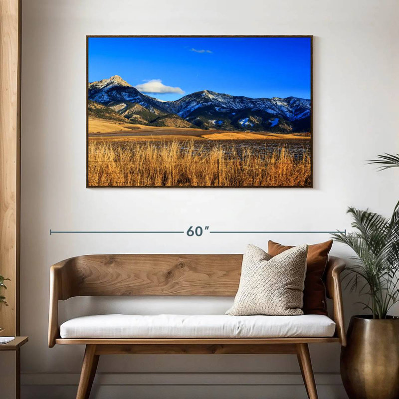Vue panoramique des montagnes Bridger, 46 po x 31 po, Cadre flottant noyer