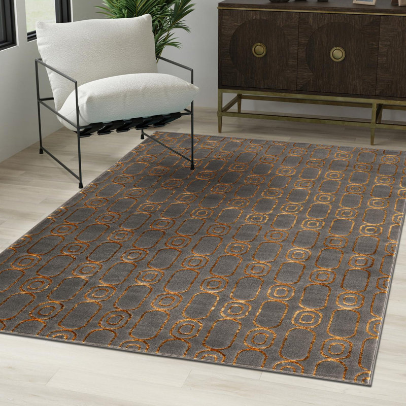 Latitude Run® Column Nikica Rug Gray and Gold, Rectangle 9' x 12'