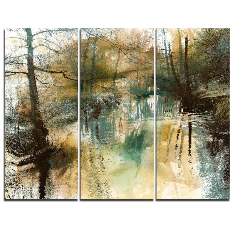 River and Trees Abstract Landscape Canvas Print