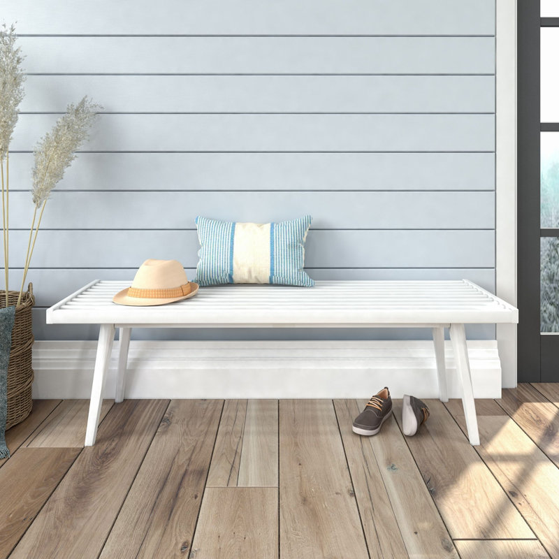 Levitus Wood Bench, White, 17.5" H x 56.25" W x 16.5" D
