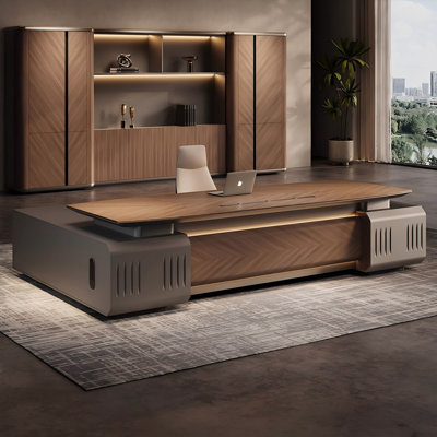 114.17"Modern Minimalist Luxury High-End Executive Desk with Dual Cabinets