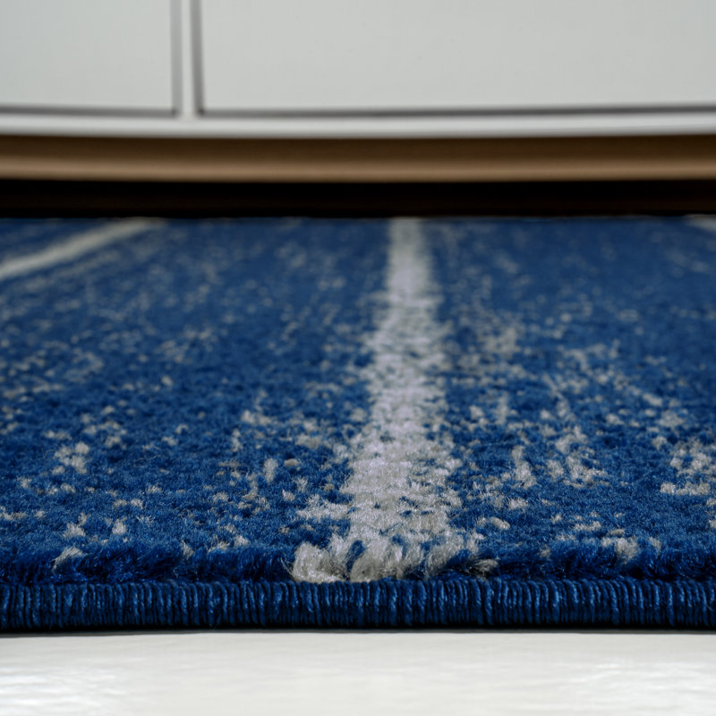Rocus Minimalist Stripe Navy/Cream Rug, Runner 2'2" x 8'