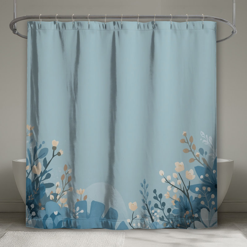 Rideau de douche bleu à motif floral extra long, 70in W x 72in H
