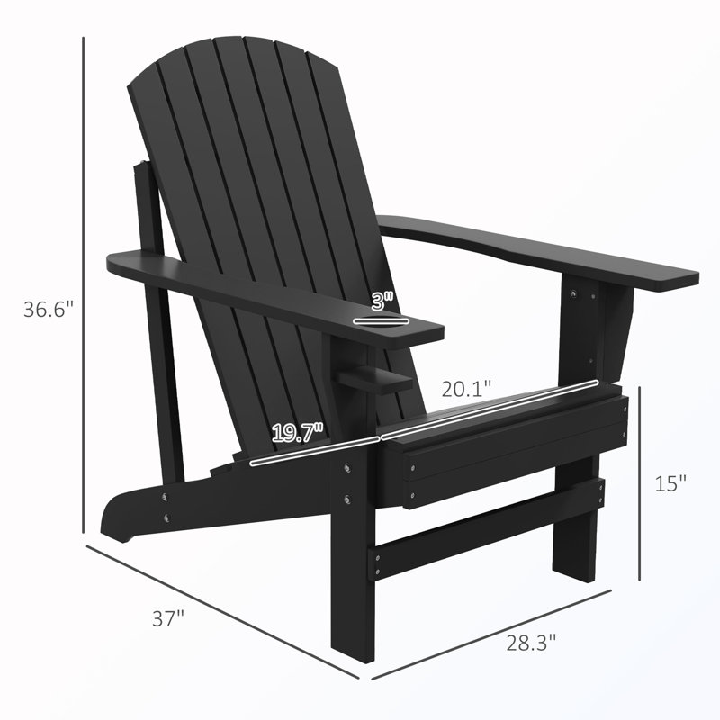 Patio Wooden Adirondack Chair With Cup Holder, Black