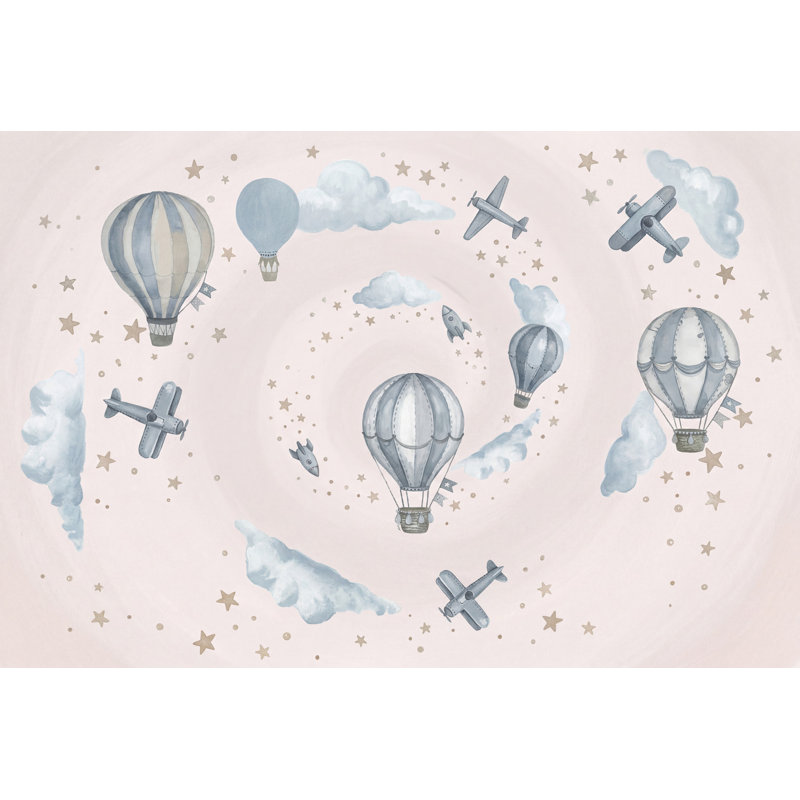 Papier peint montgolfières, nuages, 100 po x 96 po, Non-Woven Nonpasted