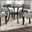 Table de salle à manger moderne et classique en bois naturel avec 4 chaises en tissu gris et tablette de rangement, ensemble élégant et fonctionnel de 5 pièces