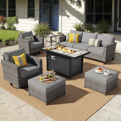 Ensemble de mobilier d'extérieur et canapé 7 pièces avec poêle