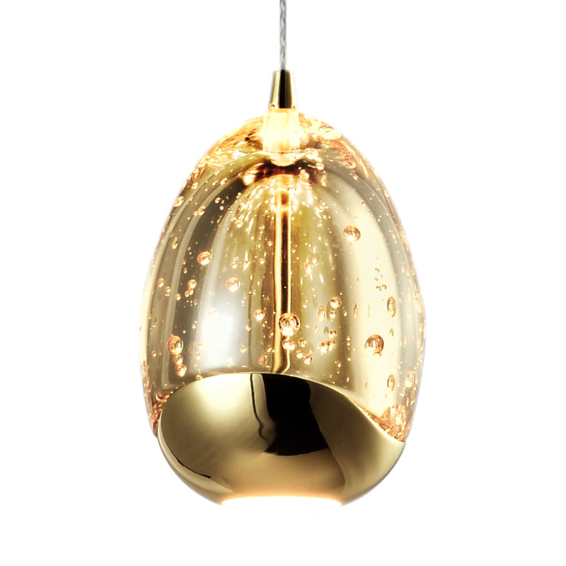 Venezia 3.5-in Integrated LED Height Adjustable ETL Certified Pendant Light with Glass Shade, Gold