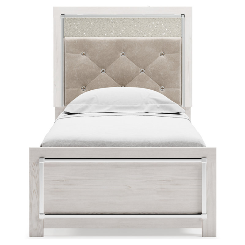 Beamond Upholstered Panel Bed, Twin