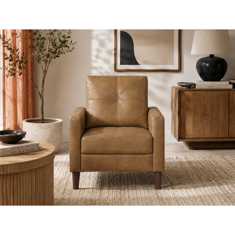 Almanza 30.5"W Tufted Vegan Leather Accent Armchair · Mid-Century Modern for Living Room