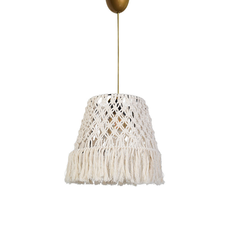 Élégant lustre blanc, corps en plastique, 9,8 x 9,8 x 25,0 cm (25,0 po de hauteur, 9,8 po de largeur) | Douille E27, 40 W maximum | Luminaire élégant avec capuchon en coton, parfait pour le salon et la salle à manger