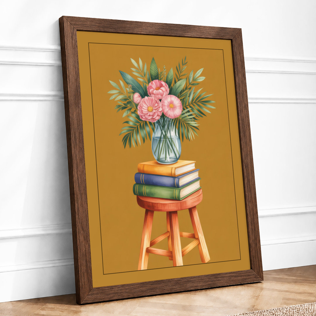 Carnations on Books Botanical - Framed Print