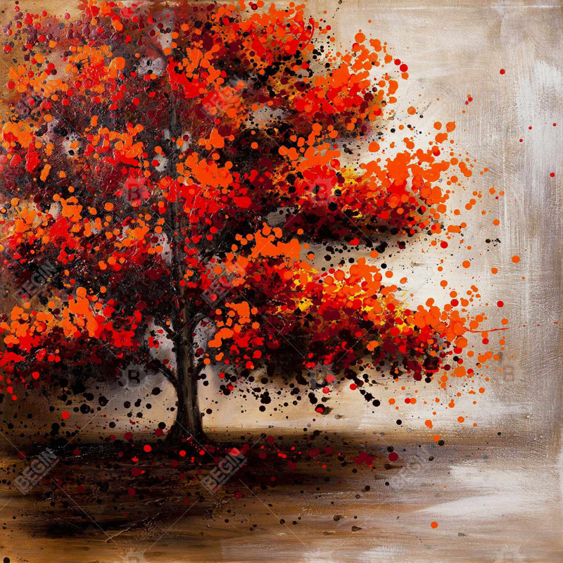 Tree with Dotted Leaves - Orange Canvas for Home Decor