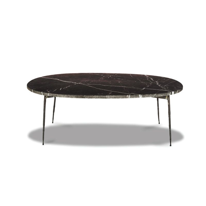 Tuk Tuk Marble Top Single Coffee Table, Black Marble, 14" H x 39" W x 28" D